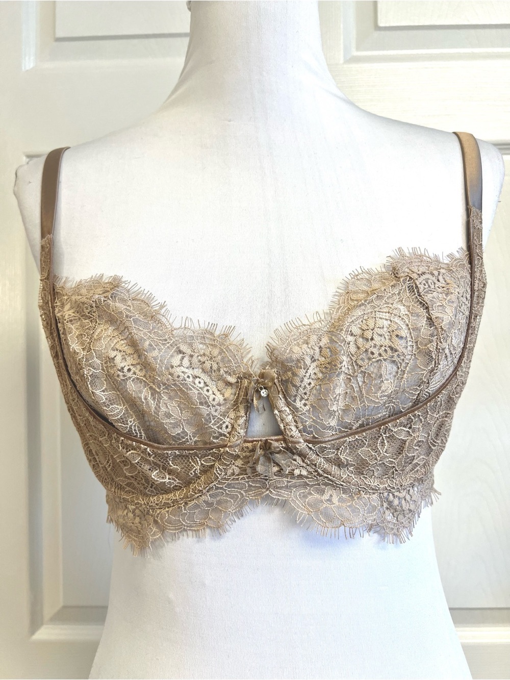 Lounge Caro unlined Blossom lace balconette bra sheer floral Taupe romantic 34DD